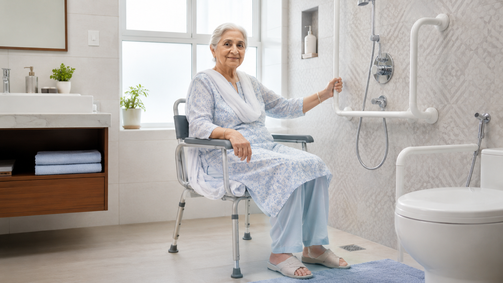 Bathroom safety support system